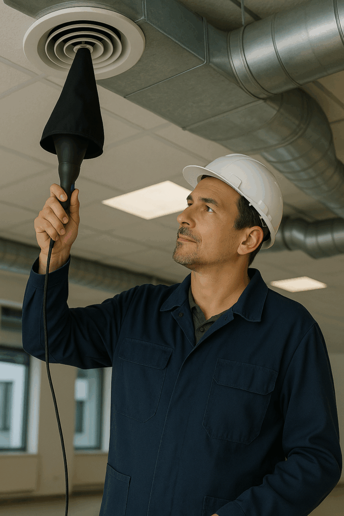 Man som utför en OVK besiktning